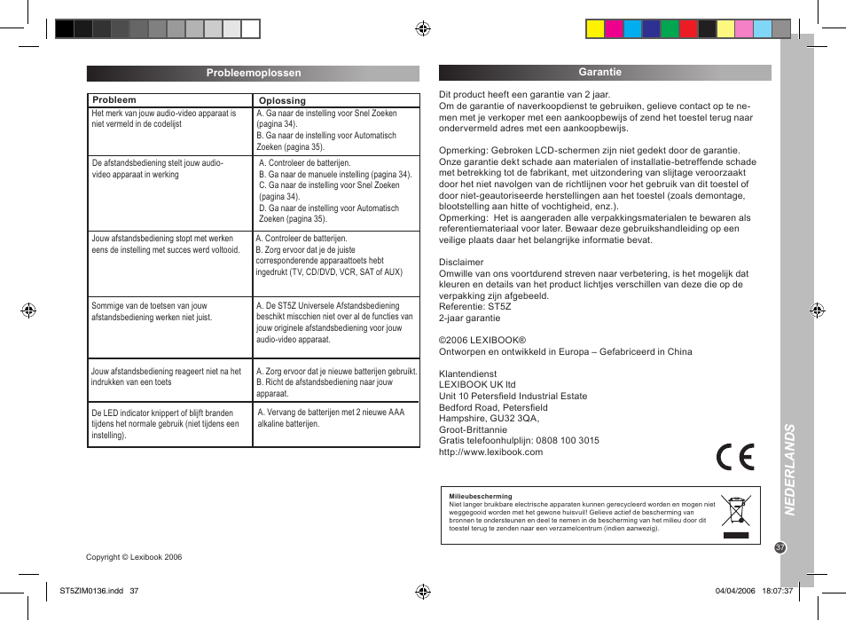 Nederlands | Lexibook ST5Z User Manual | Page 37 / 51