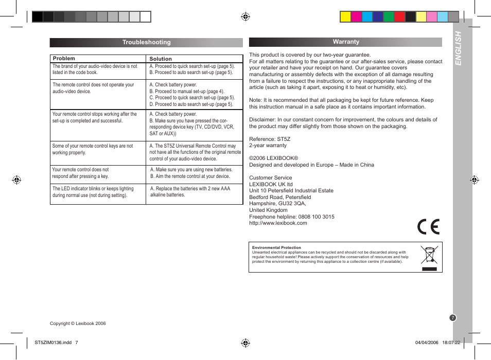 English | Lexibook ST5Z User Manual | Page 7 / 51