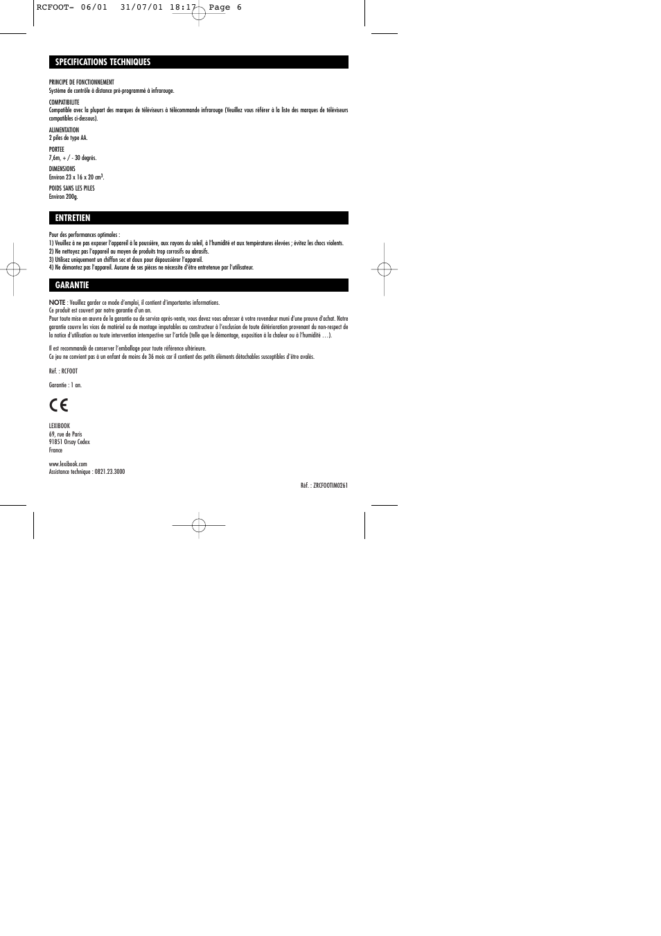Lexibook RCFOOT User Manual | Page 6 / 18