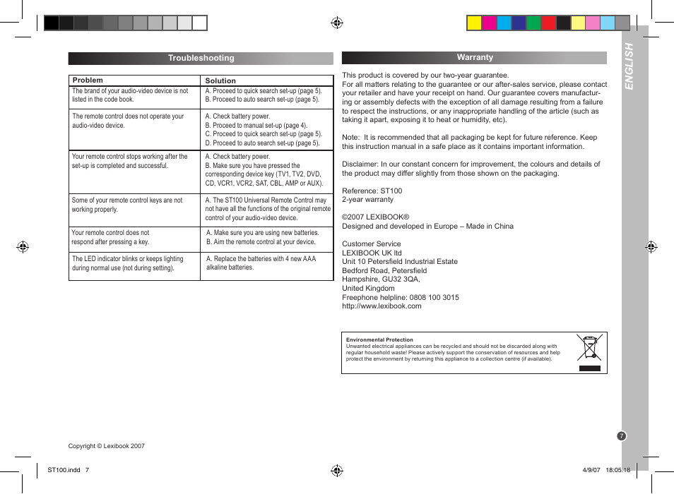 English | Lexibook ST100 User Manual | Page 7 / 51