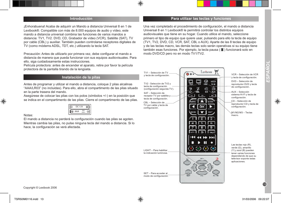 Esp añol | Lexibook TSR50 User Manual | Page 13 / 51