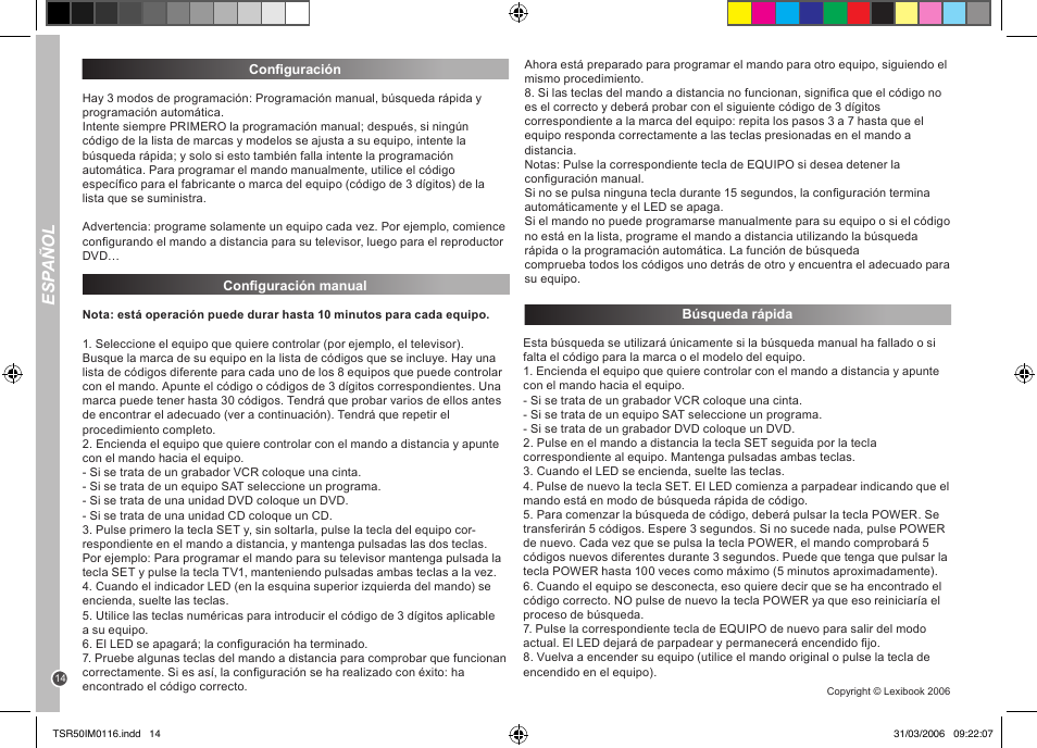Esp añol | Lexibook TSR50 User Manual | Page 14 / 51