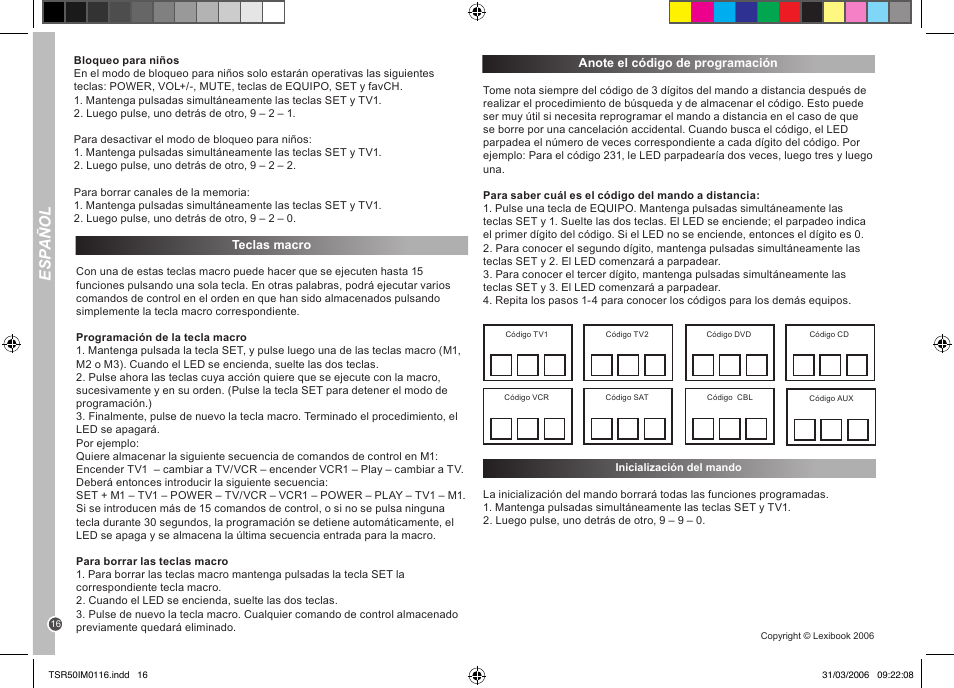 Esp añol | Lexibook TSR50 User Manual | Page 16 / 51