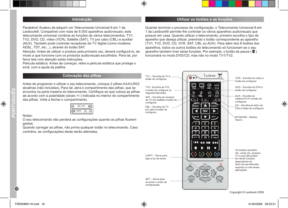 Por tuguês | Lexibook TSR50 User Manual | Page 18 / 51