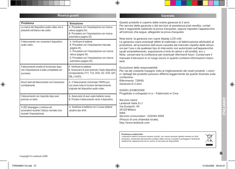 It aliano | Lexibook TSR50 User Manual | Page 27 / 51