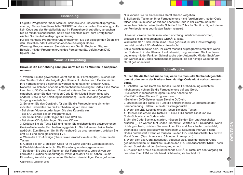 Deutsch | Lexibook TSR50 User Manual | Page 29 / 51