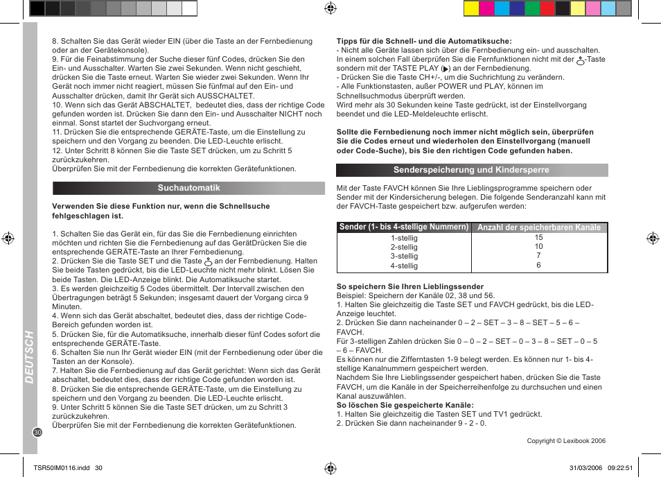 Deutsch | Lexibook TSR50 User Manual | Page 30 / 51