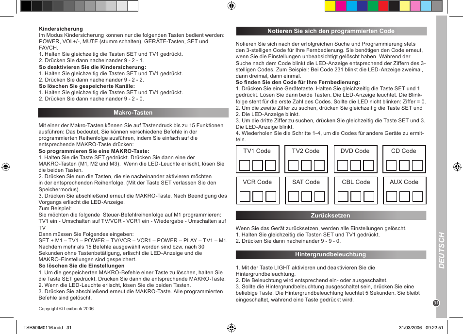 Deutsch | Lexibook TSR50 User Manual | Page 31 / 51