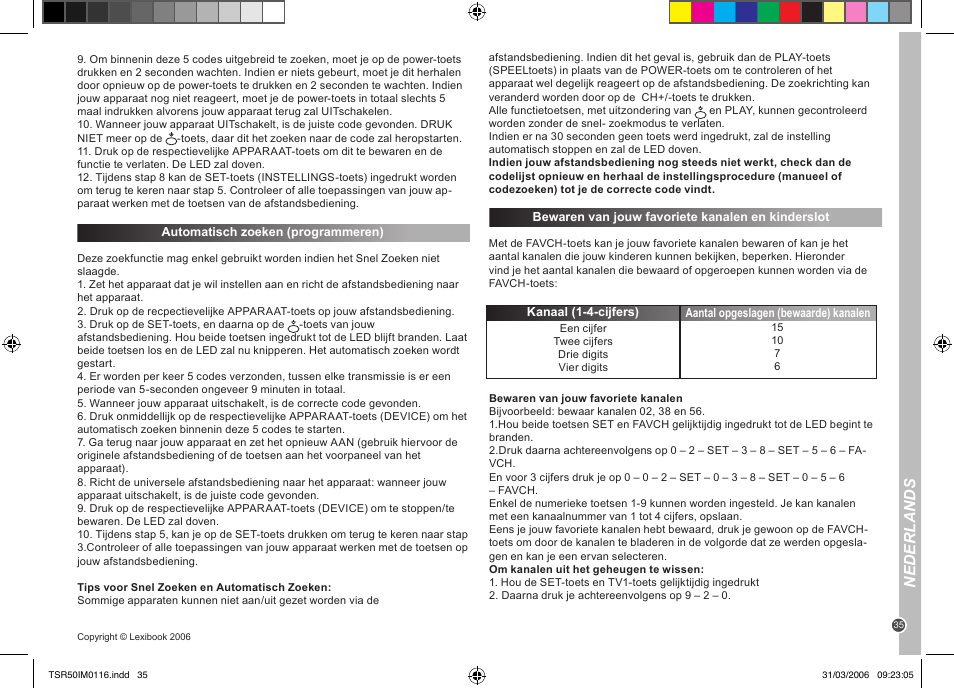 Nederlands | Lexibook TSR50 User Manual | Page 35 / 51