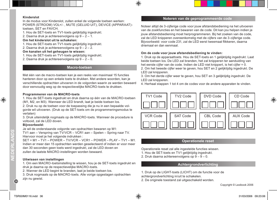 Nederlands | Lexibook TSR50 User Manual | Page 36 / 51