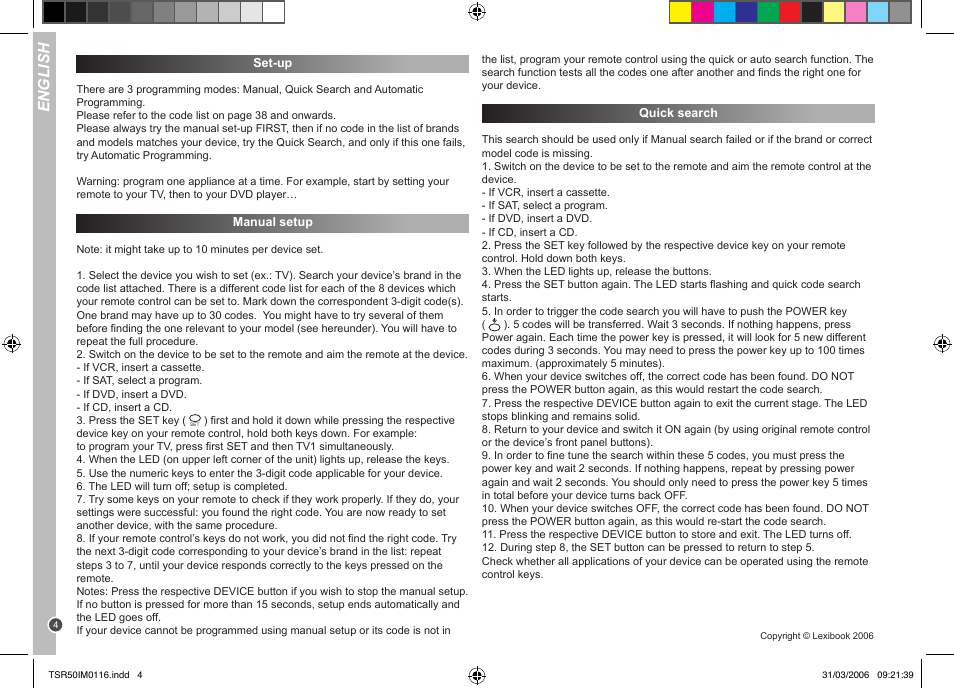 English | Lexibook TSR50 User Manual | Page 4 / 51