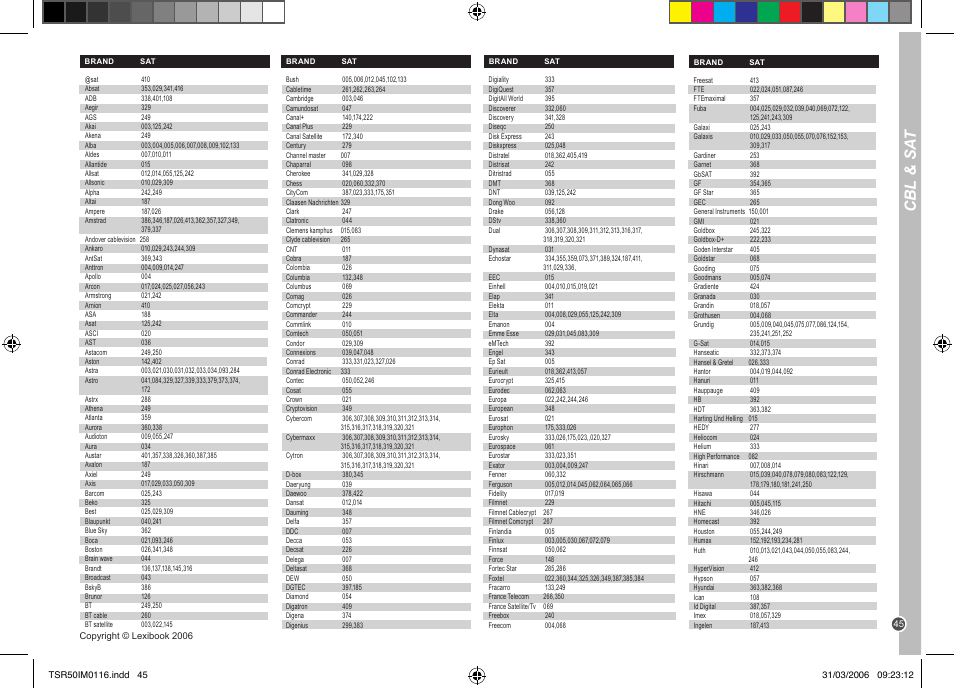 Cbl & sa t | Lexibook TSR50 User Manual | Page 45 / 51