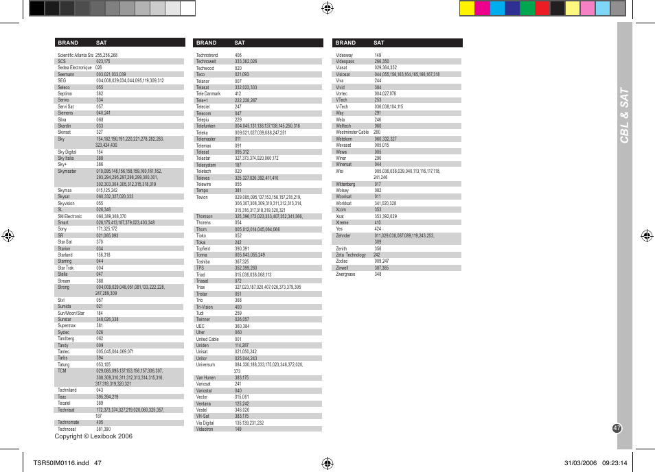 Cbl & sa t | Lexibook TSR50 User Manual | Page 47 / 51