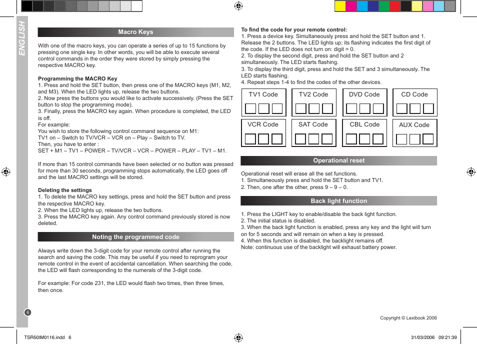 English | Lexibook TSR50 User Manual | Page 6 / 51