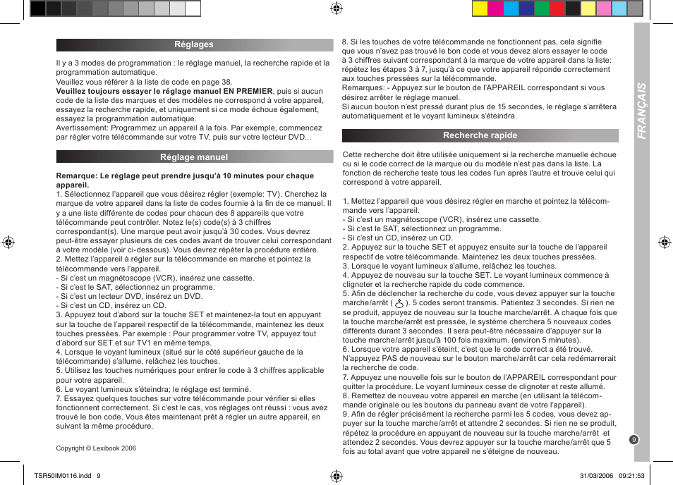 Français | Lexibook TSR50 User Manual | Page 9 / 51