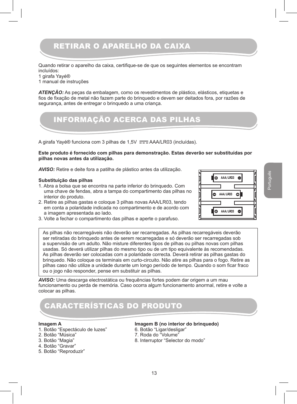 Características do produto | Lexibook MFB300 User Manual | Page 13 / 26