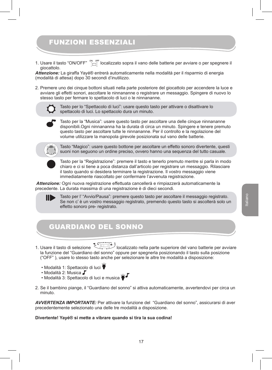 Funzioni essenziali guardiano del sonno | Lexibook MFB300 User Manual | Page 17 / 26