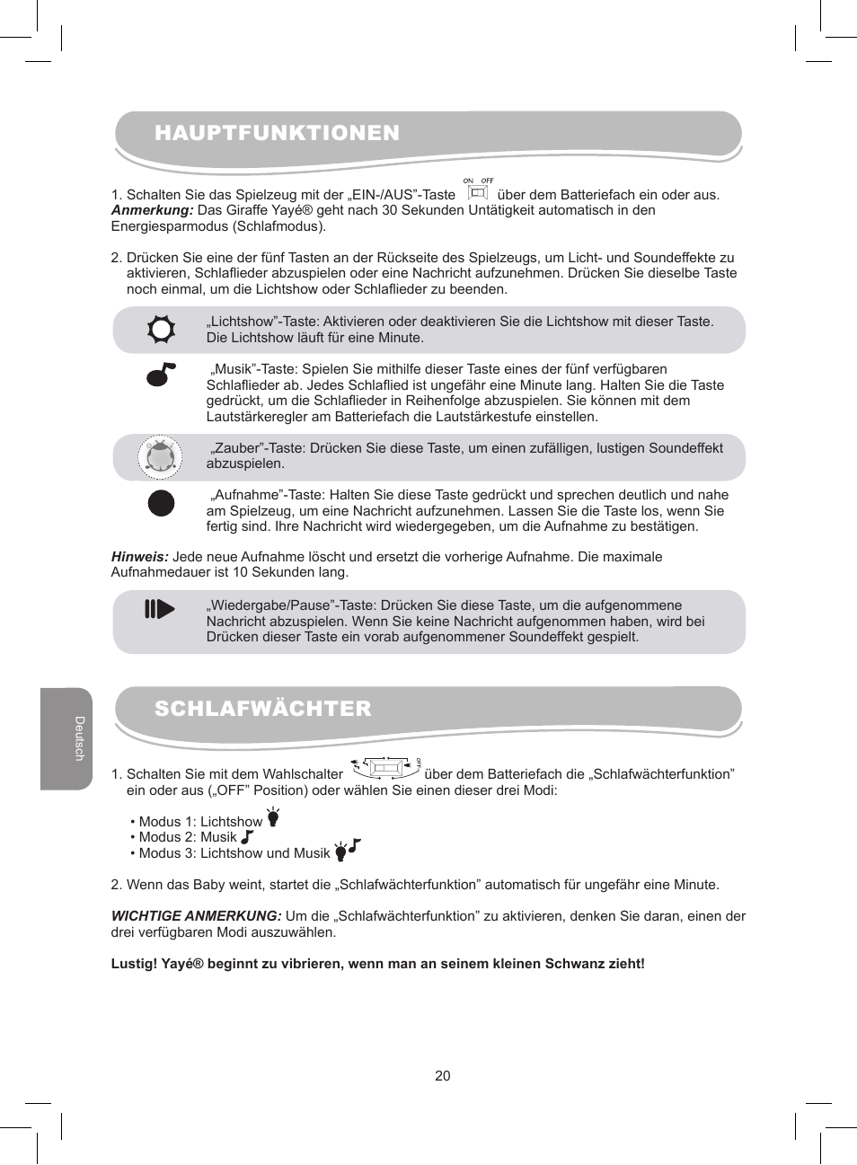 Hauptfunktionen schlafwächter | Lexibook MFB300 User Manual | Page 20 / 26