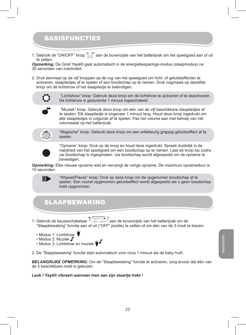 Basisfuncties slaapbewaking | Lexibook MFB300 User Manual | Page 23 / 26