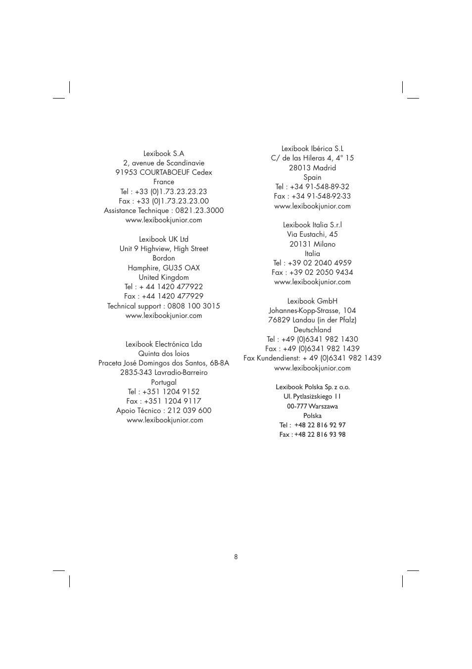 Lexibook IT020 User Manual | Page 8 / 8