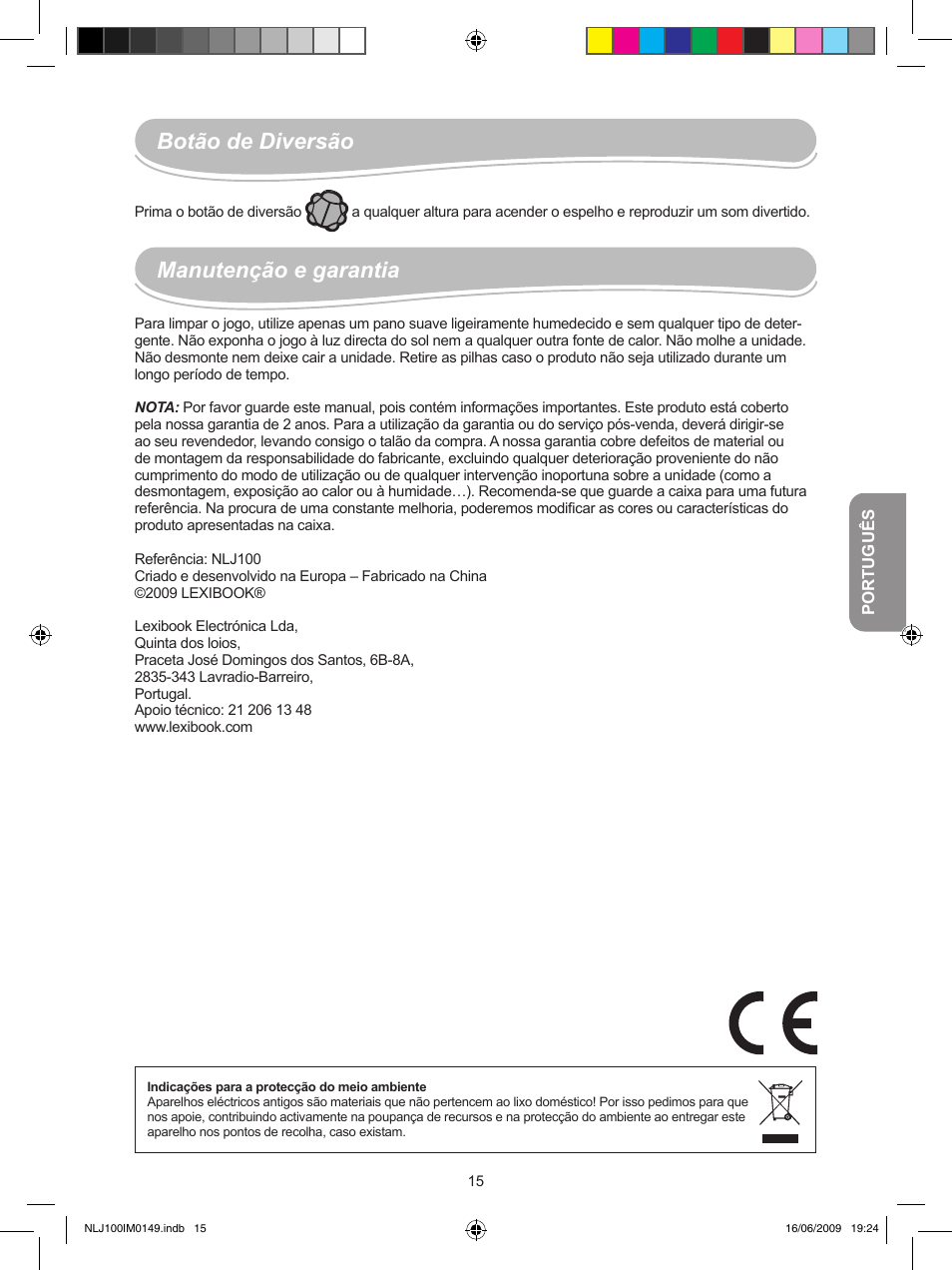 Manutenção e garantia, Botão de diversão | Lexibook NLJ100 User Manual | Page 15 / 30