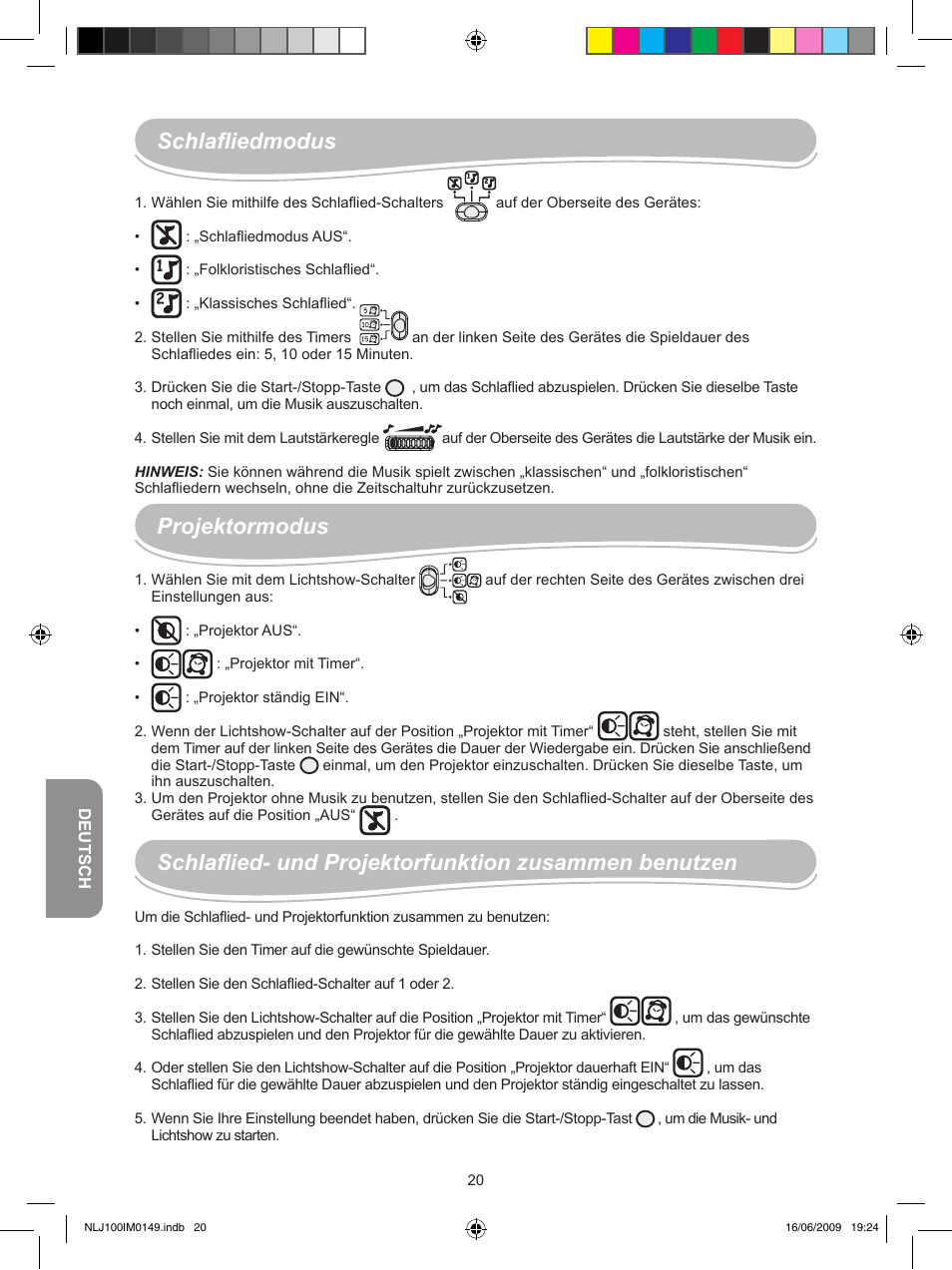 Projektormodus | Lexibook NLJ100 User Manual | Page 20 / 30