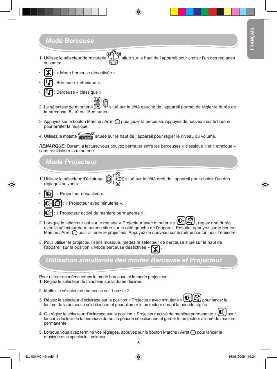 Mode projecteur | Lexibook NLJ100 User Manual | Page 5 / 30