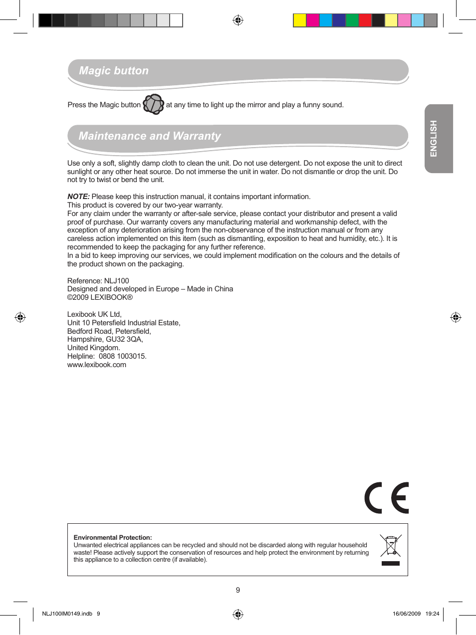 Maintenance and warranty, Magic button | Lexibook NLJ100 User Manual | Page 9 / 30