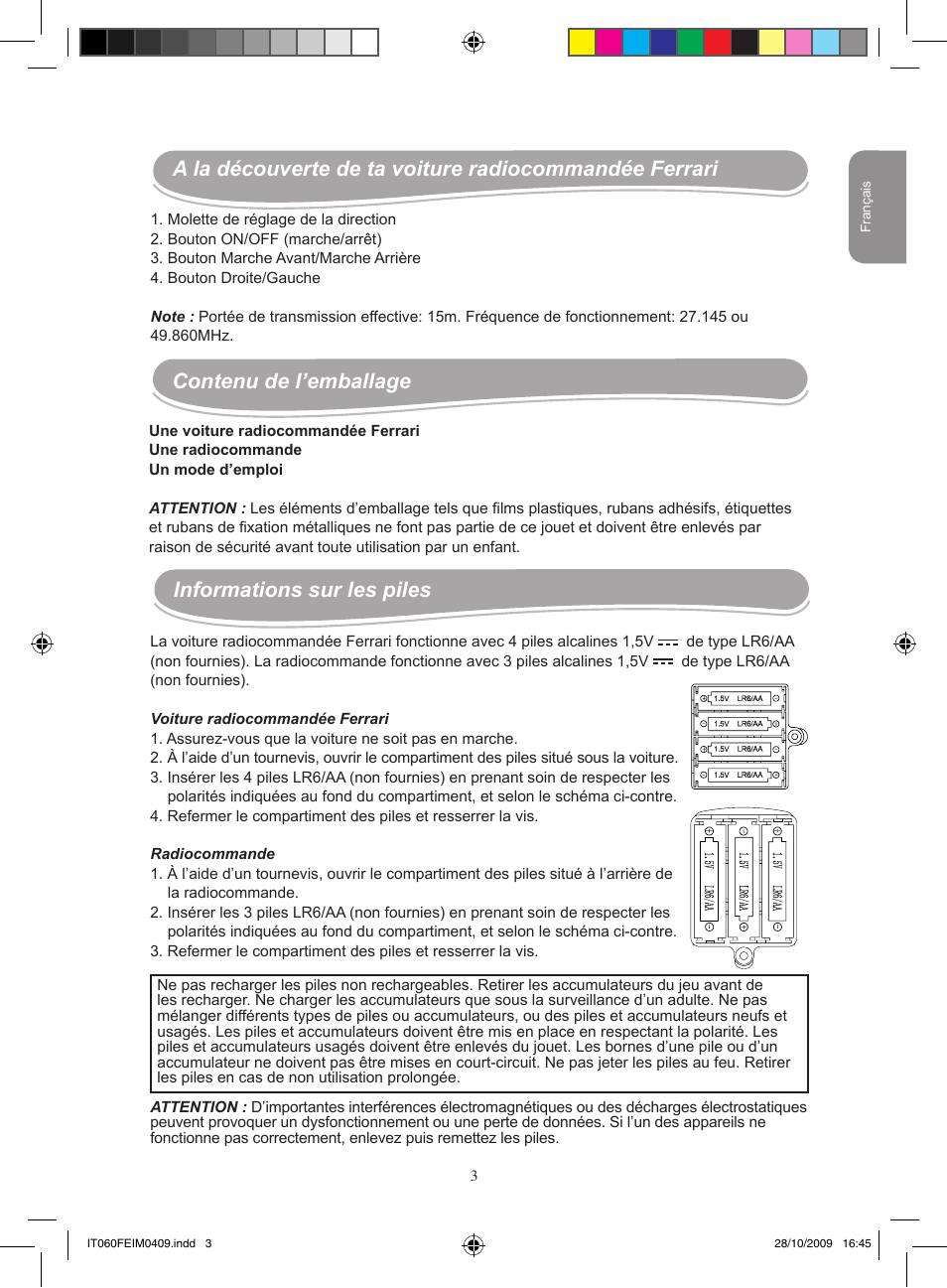 Informations sur les piles | Lexibook IT060FE User Manual | Page 3 / 20