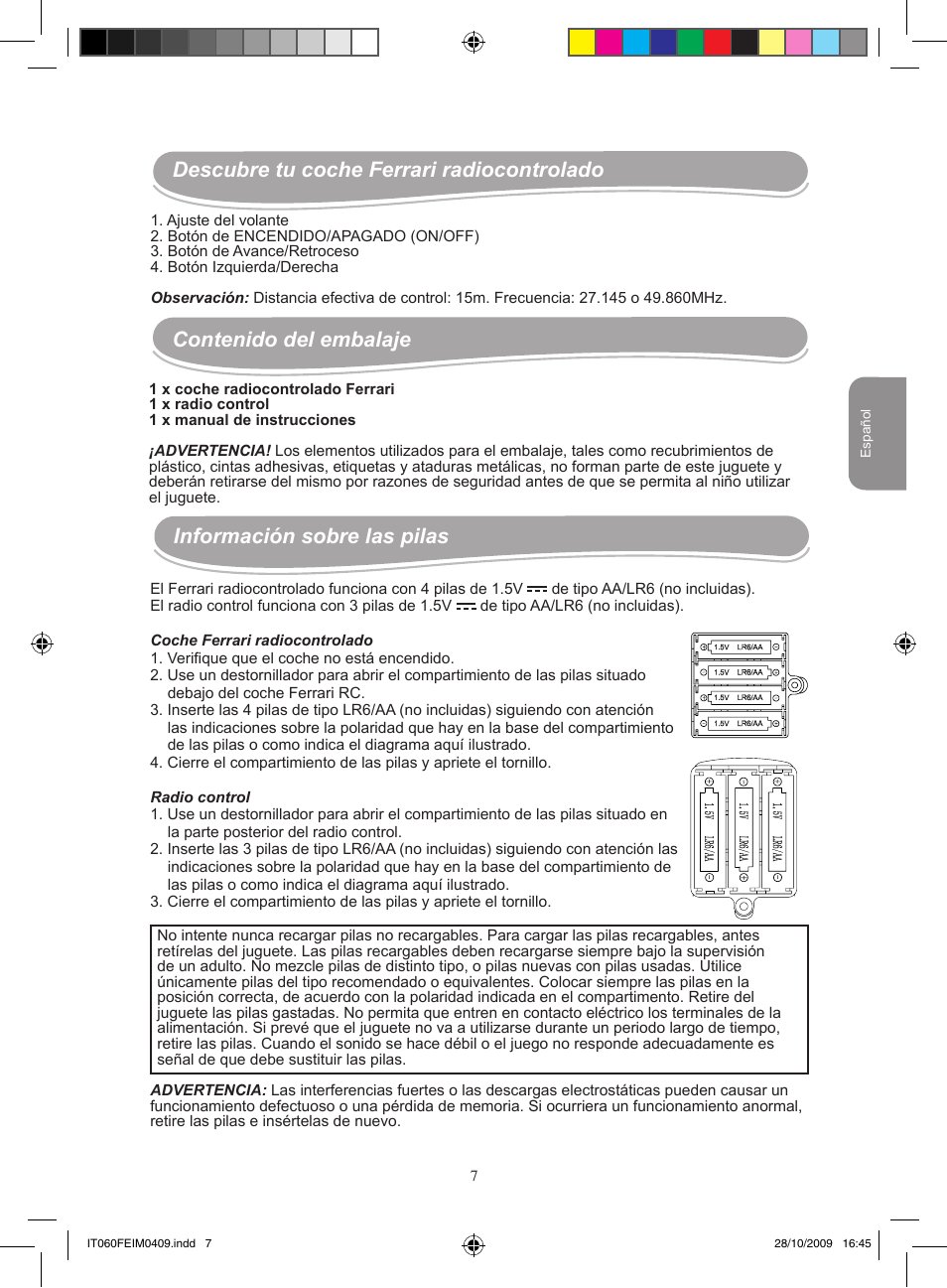 Información sobre las pilas | Lexibook IT060FE User Manual | Page 7 / 20