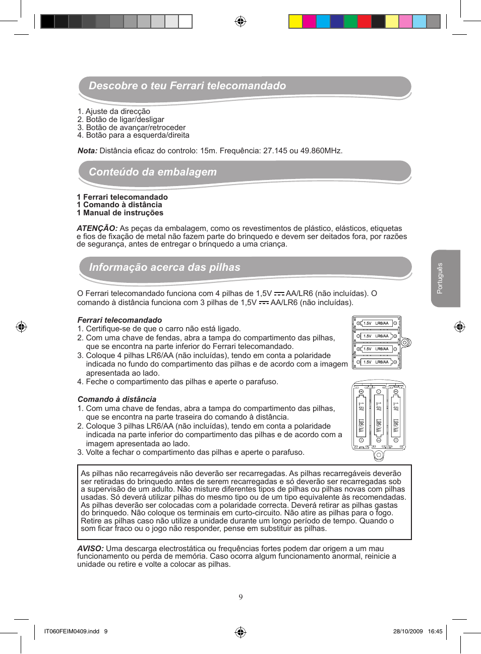 Informação acerca das pilhas | Lexibook IT060FE User Manual | Page 9 / 20