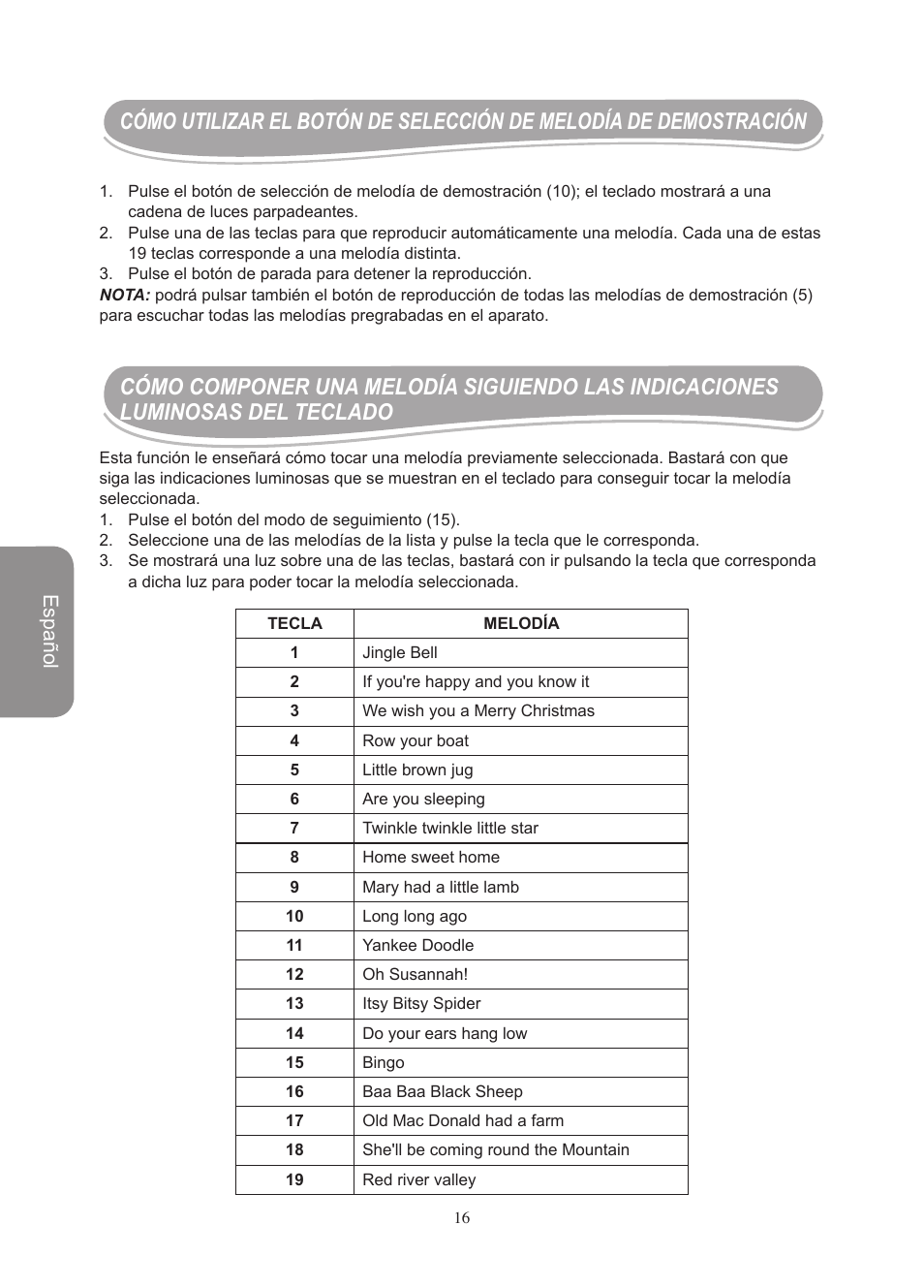Español | Lexibook IT750NO User Manual | Page 16 / 24