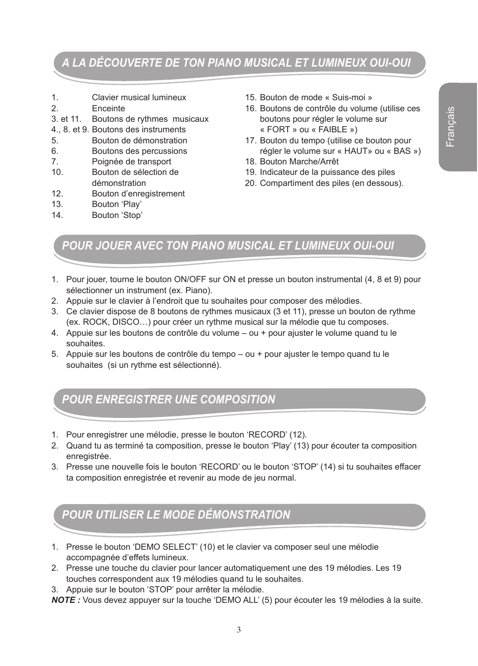 Français | Lexibook IT750NO User Manual | Page 3 / 24