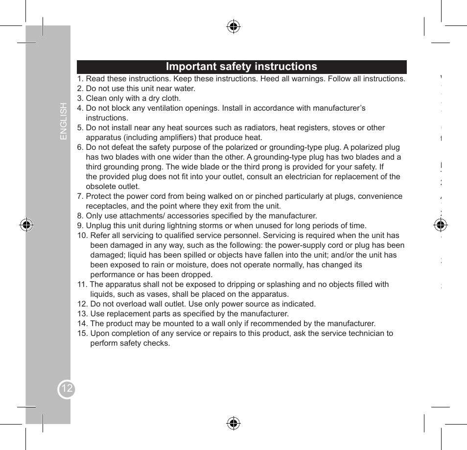 Important safety instructions | Lexibook SMBABY1 User Manual | Page 12 / 60
