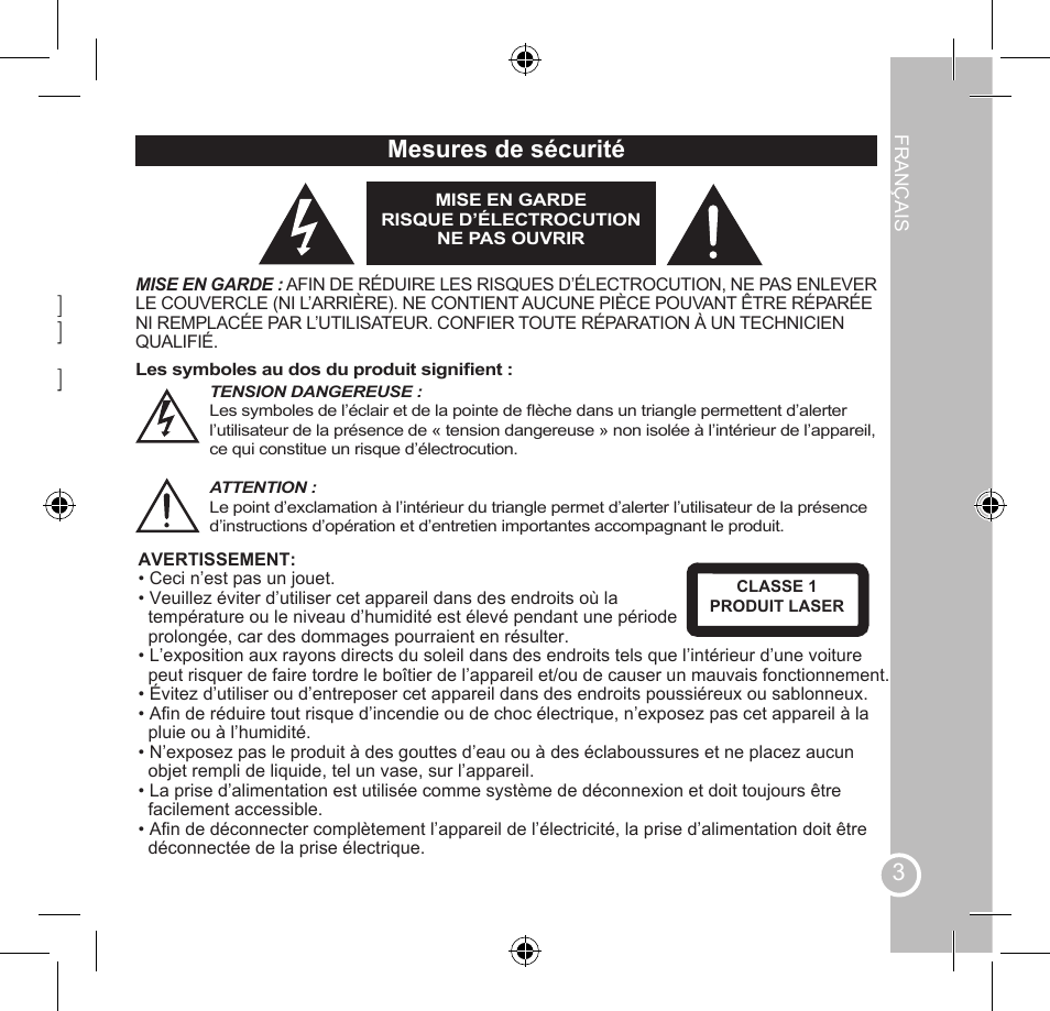 Mesures de sécurité | Lexibook SMBABY1 User Manual | Page 3 / 60