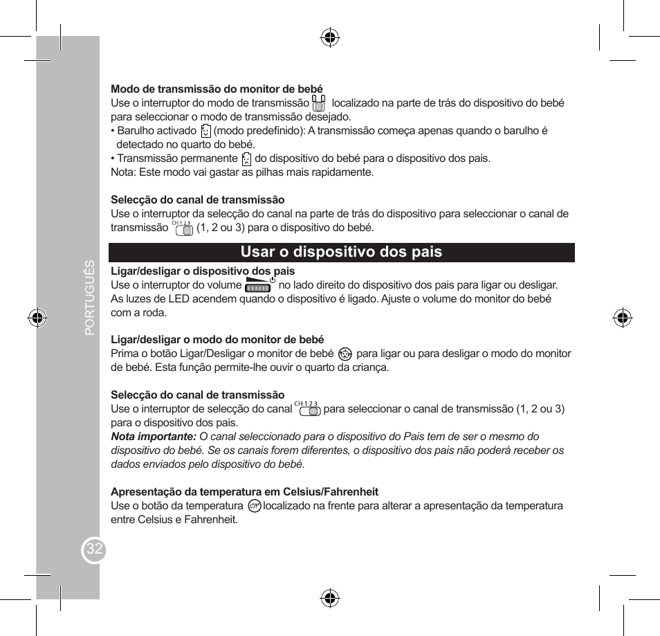 Usar o dispositivo dos pais, Manutenção e garantia | Lexibook SMBABY1 User Manual | Page 32 / 60