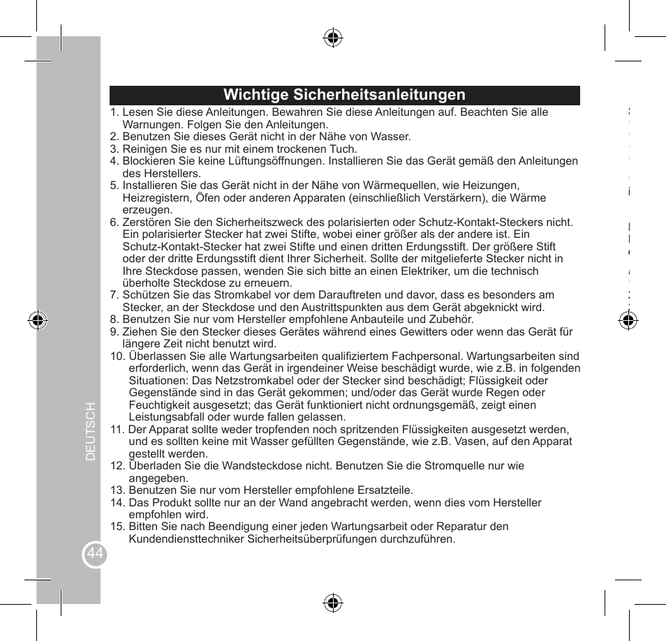 Wichtige sicherheitsanleitungen | Lexibook SMBABY1 User Manual | Page 44 / 60