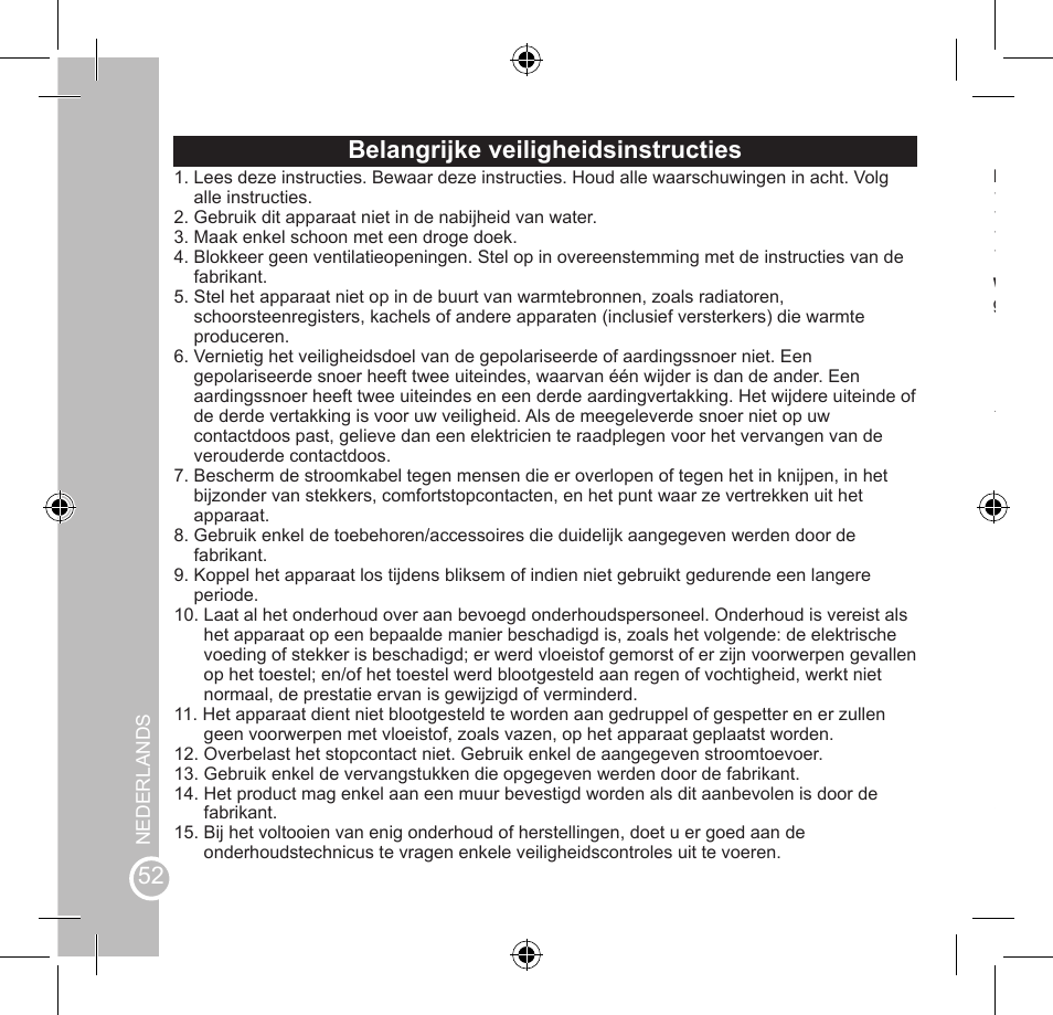 Belangrijke veiligheidsinstructies | Lexibook SMBABY1 User Manual | Page 52 / 60