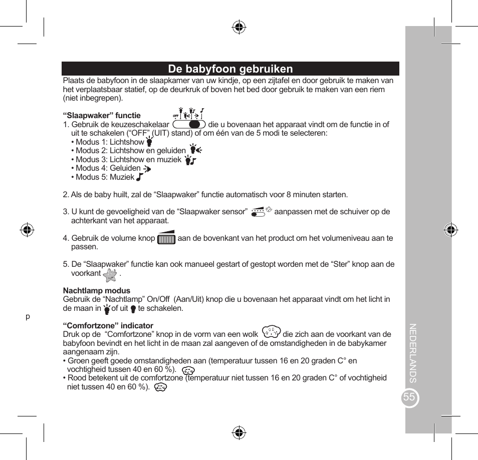 De babyfoon gebruiken | Lexibook SMBABY1 User Manual | Page 55 / 60