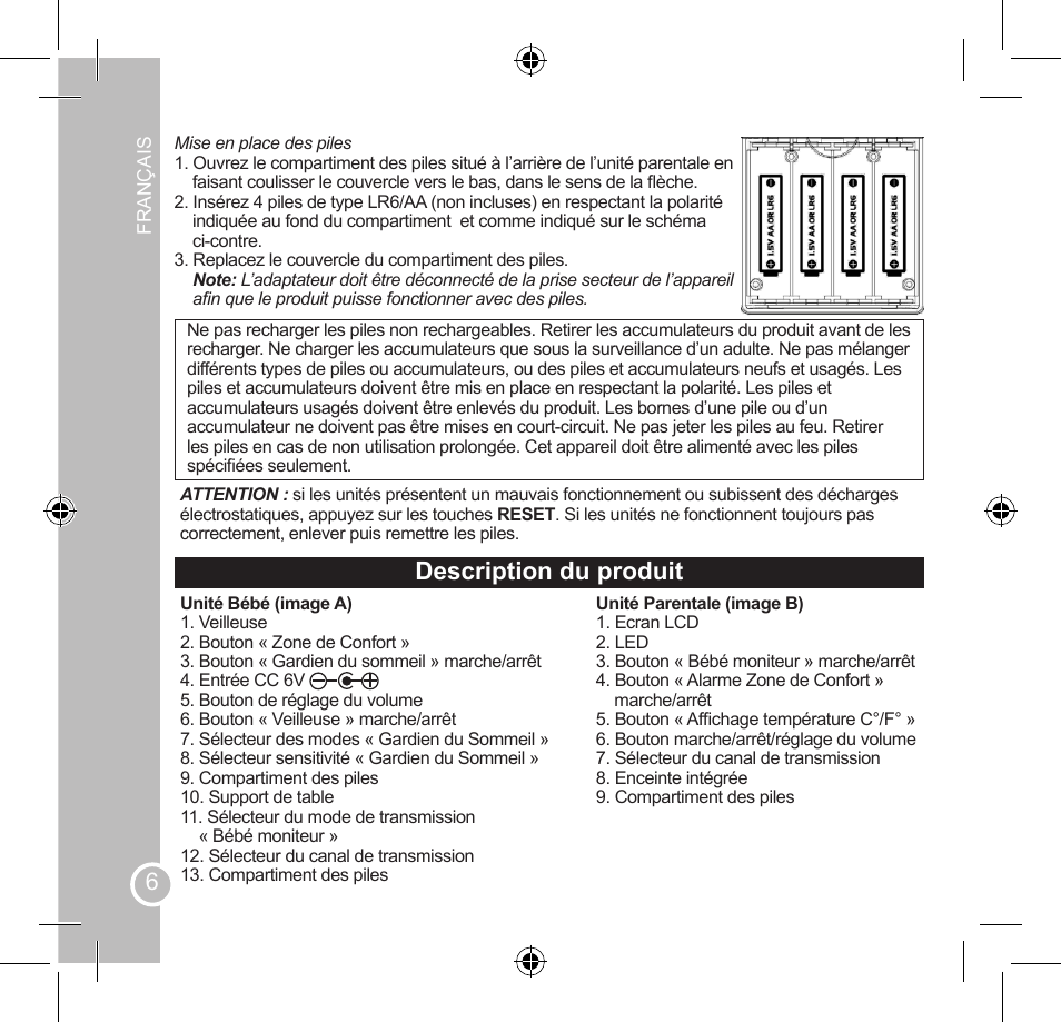 Utilisation de l’unité bébé description du produit | Lexibook SMBABY1 User Manual | Page 6 / 60