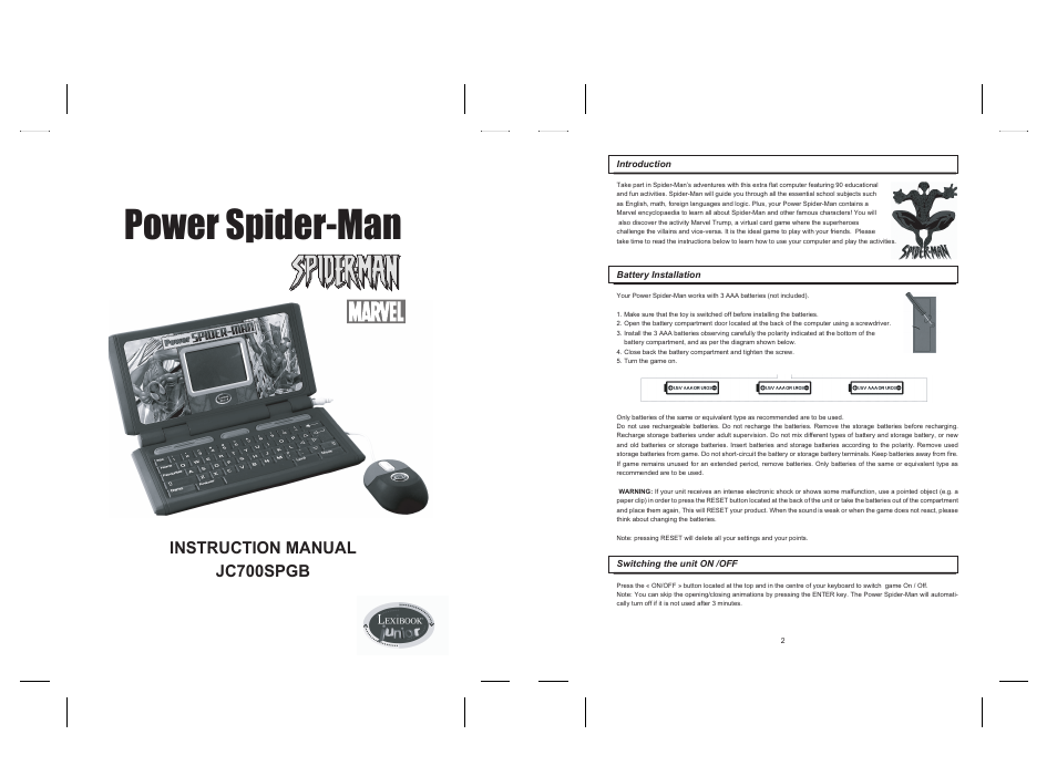 Lexibook JC700SPGB User Manual | 9 pages