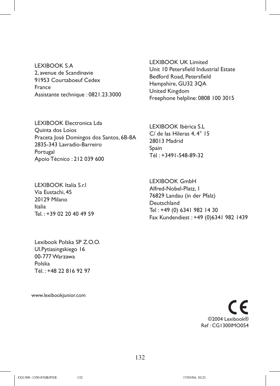 Lexibook CG1300 User Manual | Page 132 / 132