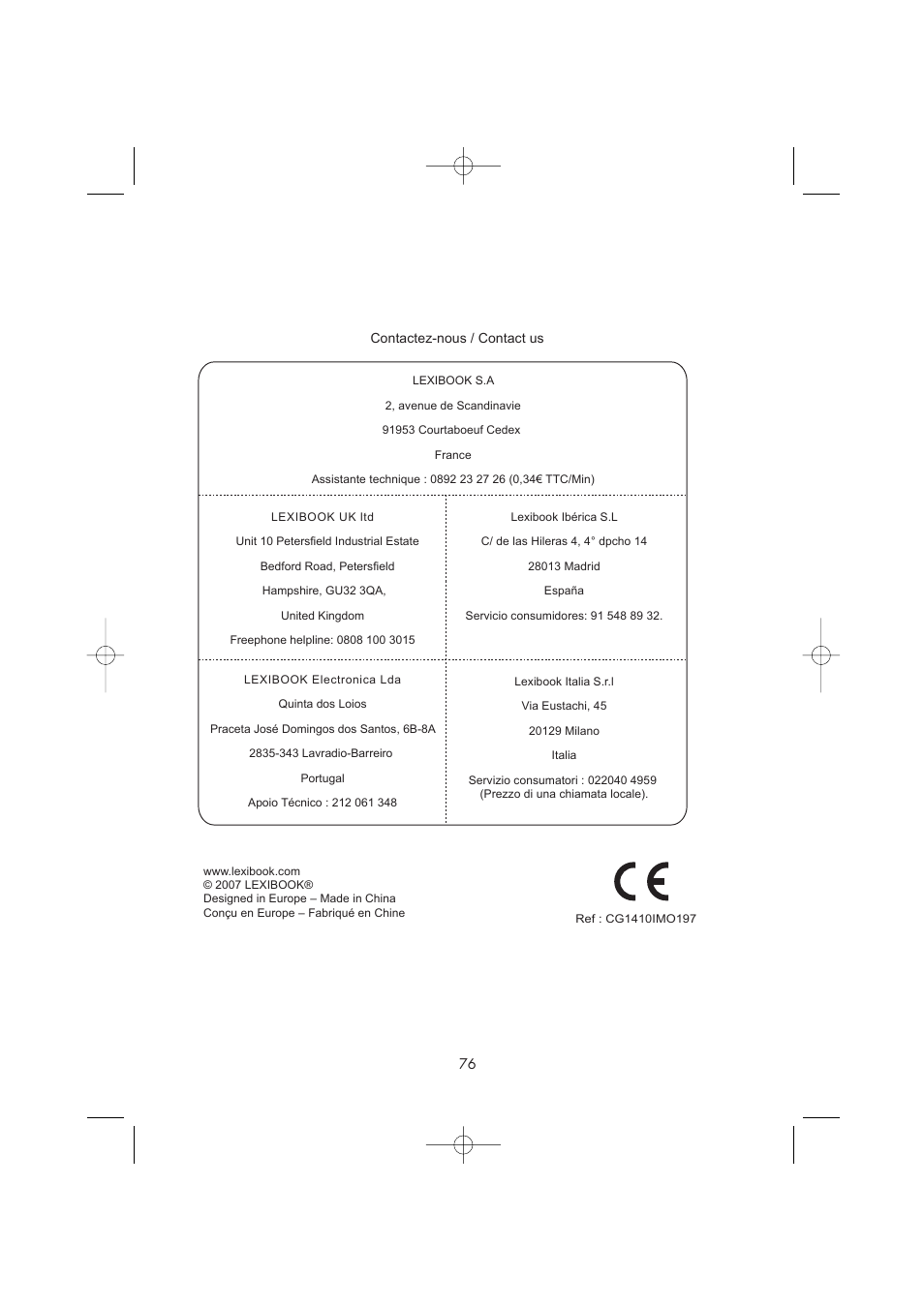 Lexibook CG1410 User Manual | Page 77 / 77