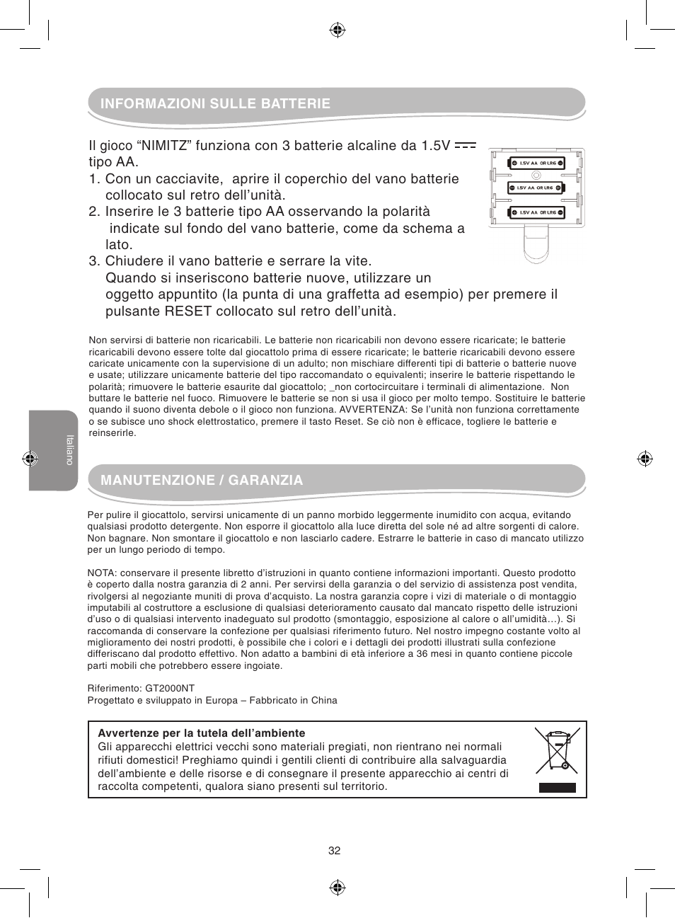 Manutenzione / garanzia | Lexibook GT2000 User Manual | Page 32 / 50
