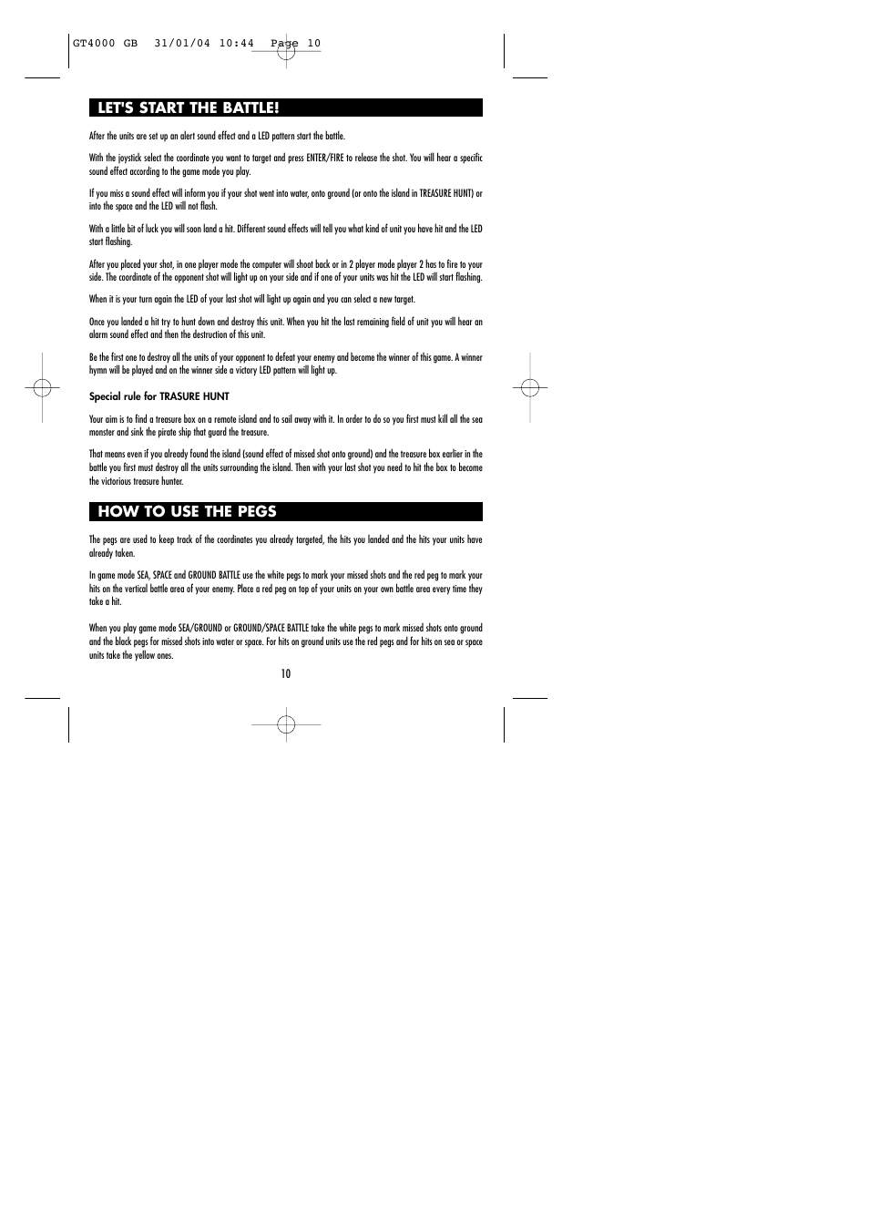 Let's start the battle, How to use the pegs | Lexibook GT4000 User Manual | Page 11 / 14