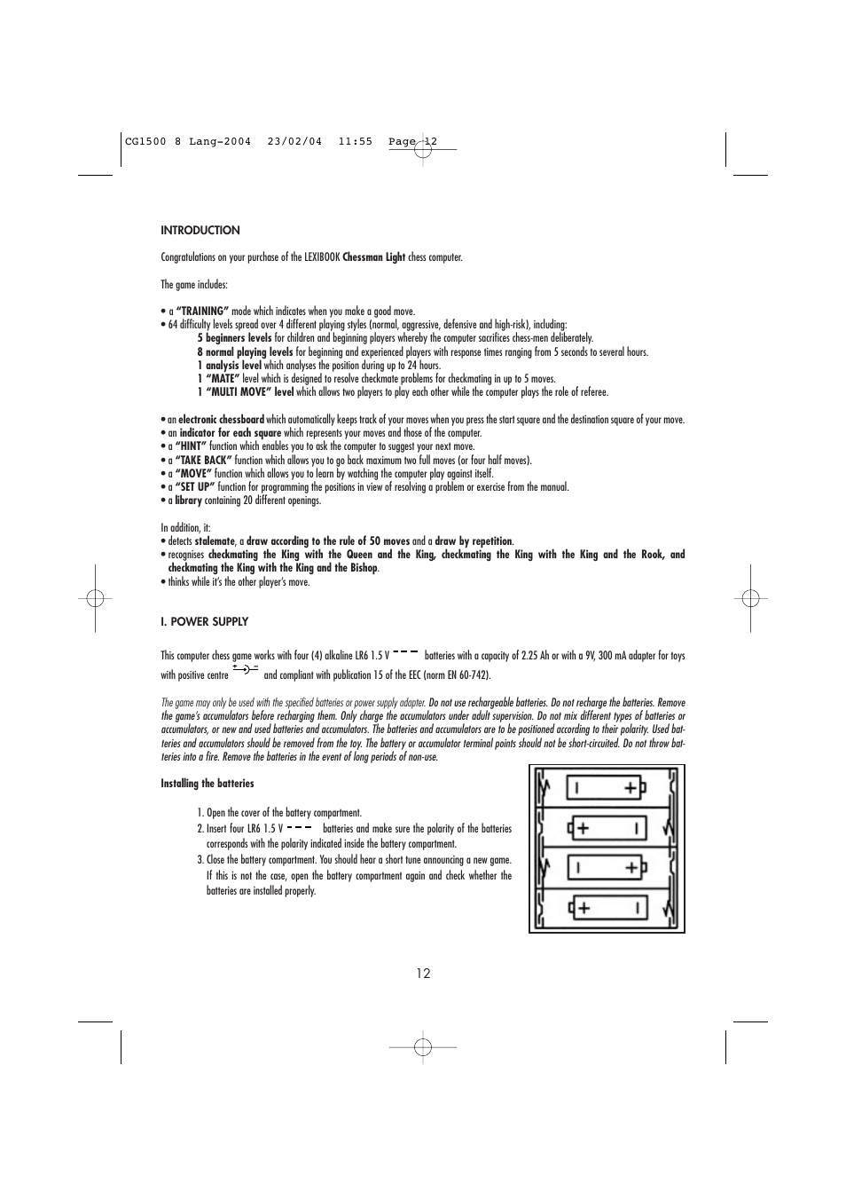 Lexibook CG1500 / CG1550 User Manual | Page 14 / 80