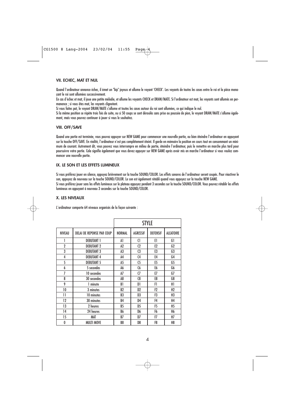 Style | Lexibook CG1500 / CG1550 User Manual | Page 6 / 80