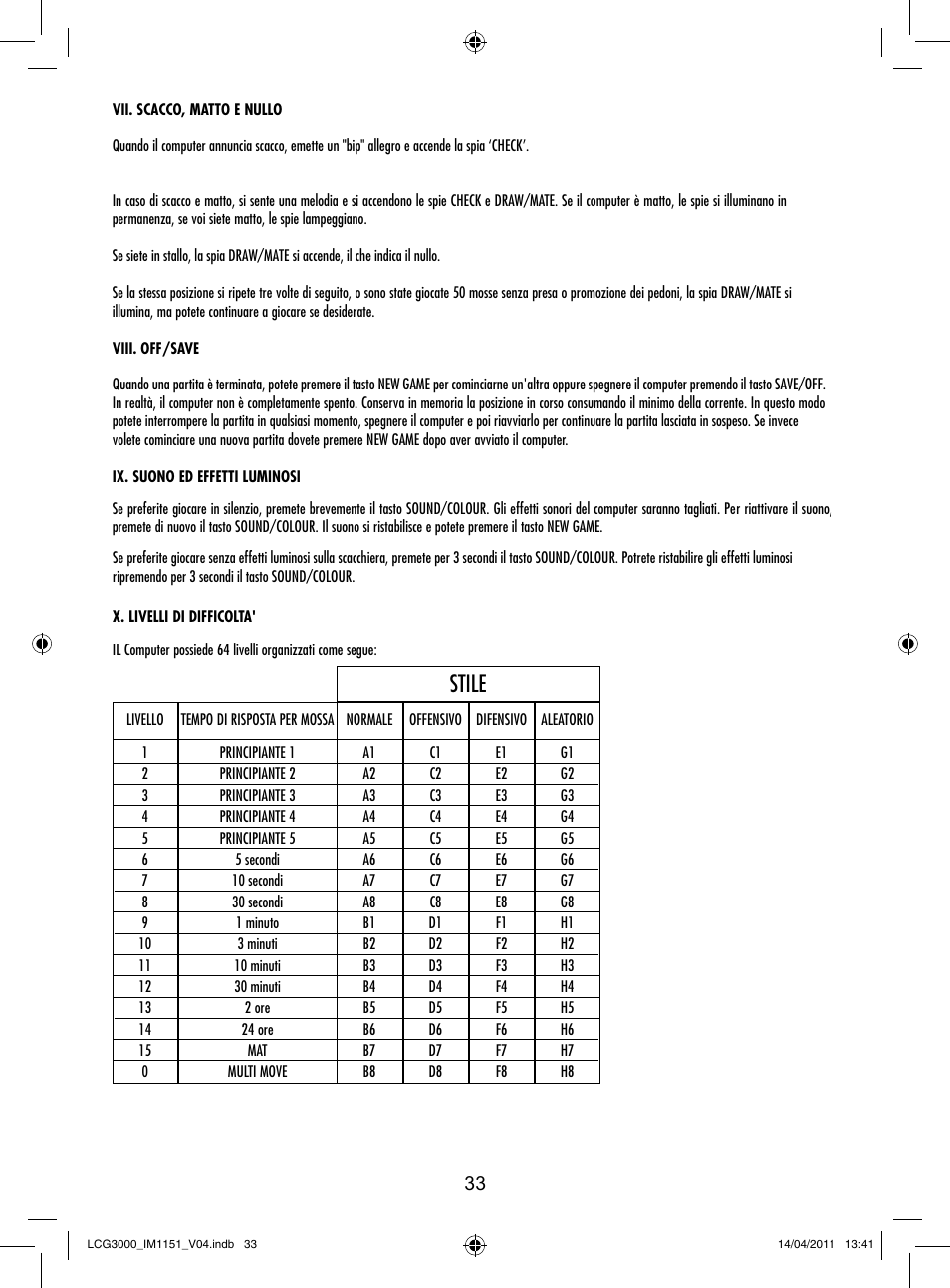 Stile | Lexibook LCG3000 User Manual | Page 34 / 77