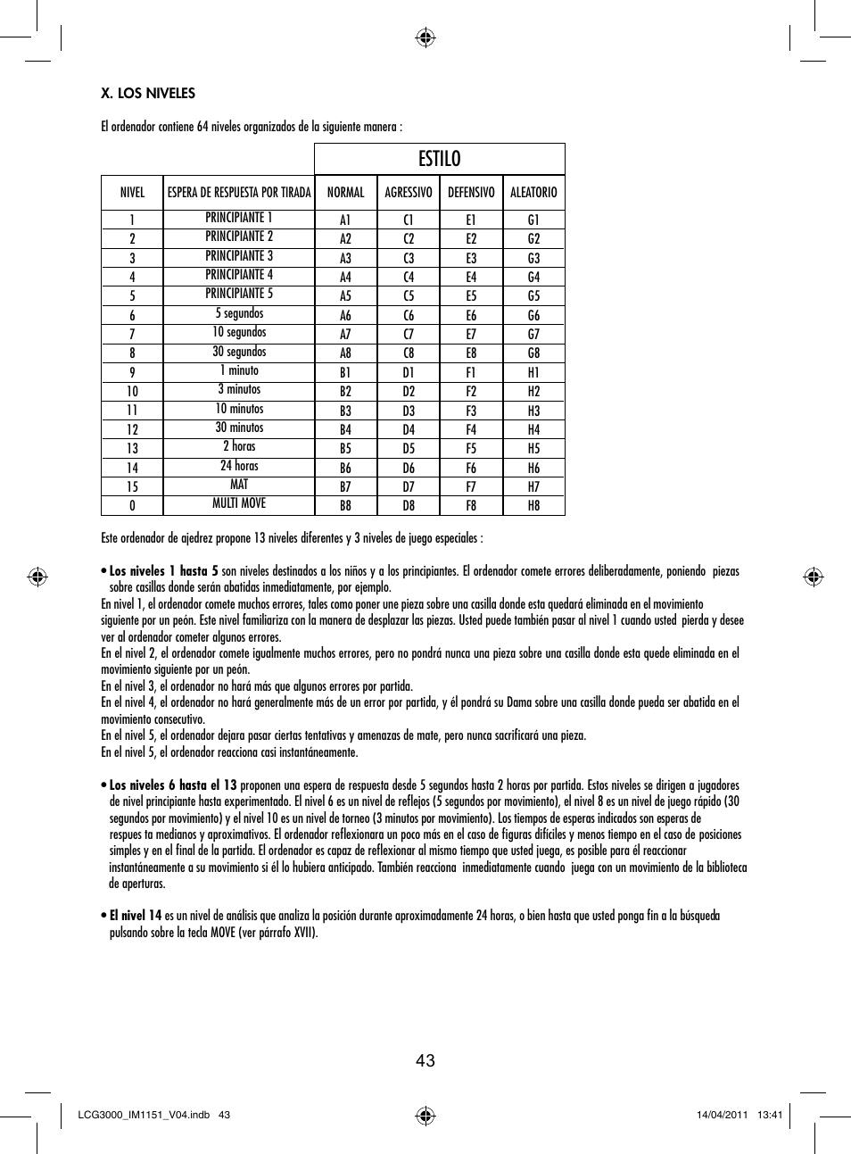Estilo | Lexibook LCG3000 User Manual | Page 44 / 77