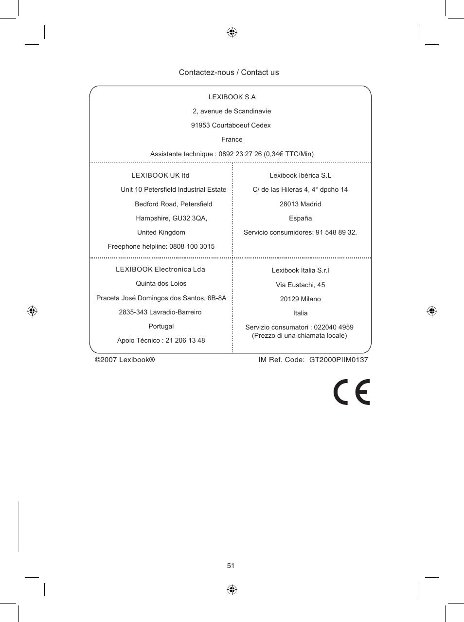 Lexibook GT2000PI User Manual | Page 51 / 51